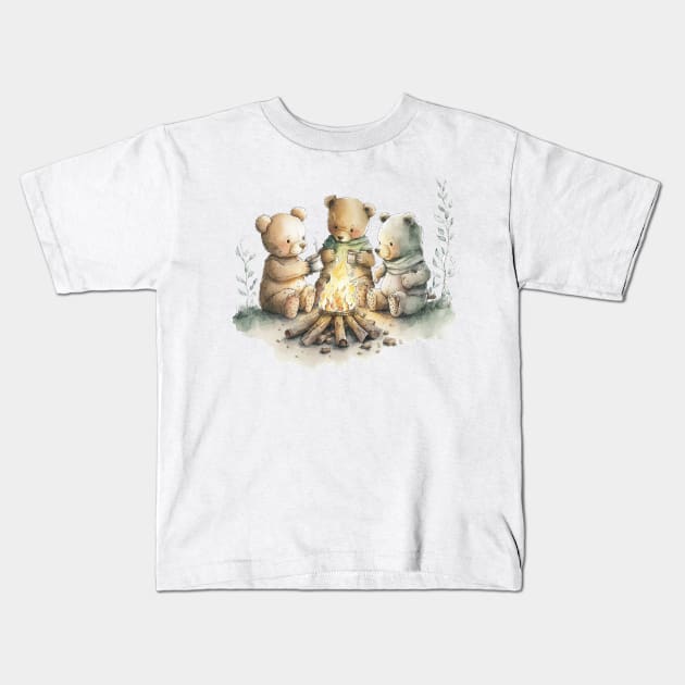 Teddy Bears Camping Watercolor Kids T-Shirt by peachycrossing